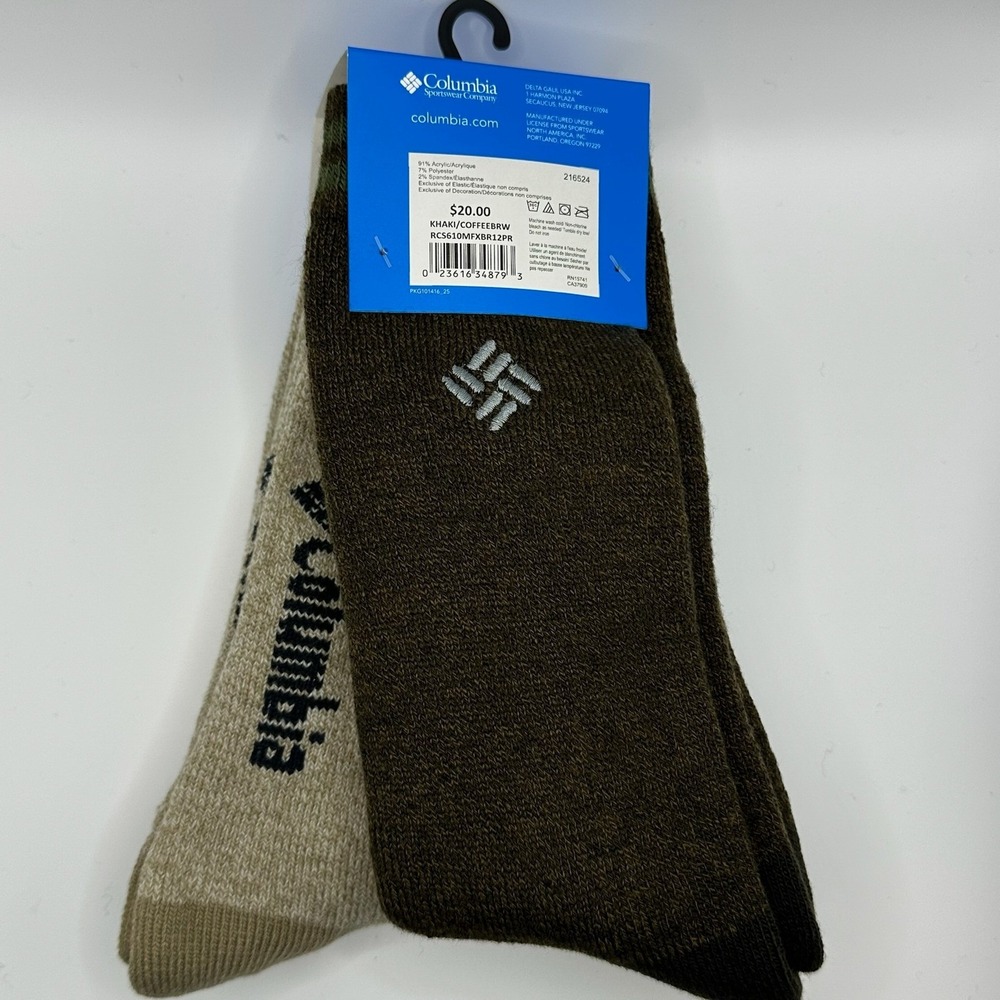 Columbia Fleece Lined Crew Socks Mens 6-12 Brown Khaki 2 Pair NWT - Picture 2 of 2
